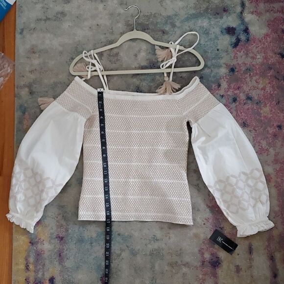 INC Vacay Shop Off The Shoulder Top with Balloon Sleeves & Embroidery Size S - Picture 13 of 13